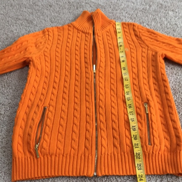 Lauren Ralph Lauren tangerine medium zippered cable knit sweater. - Picture 5 of 6